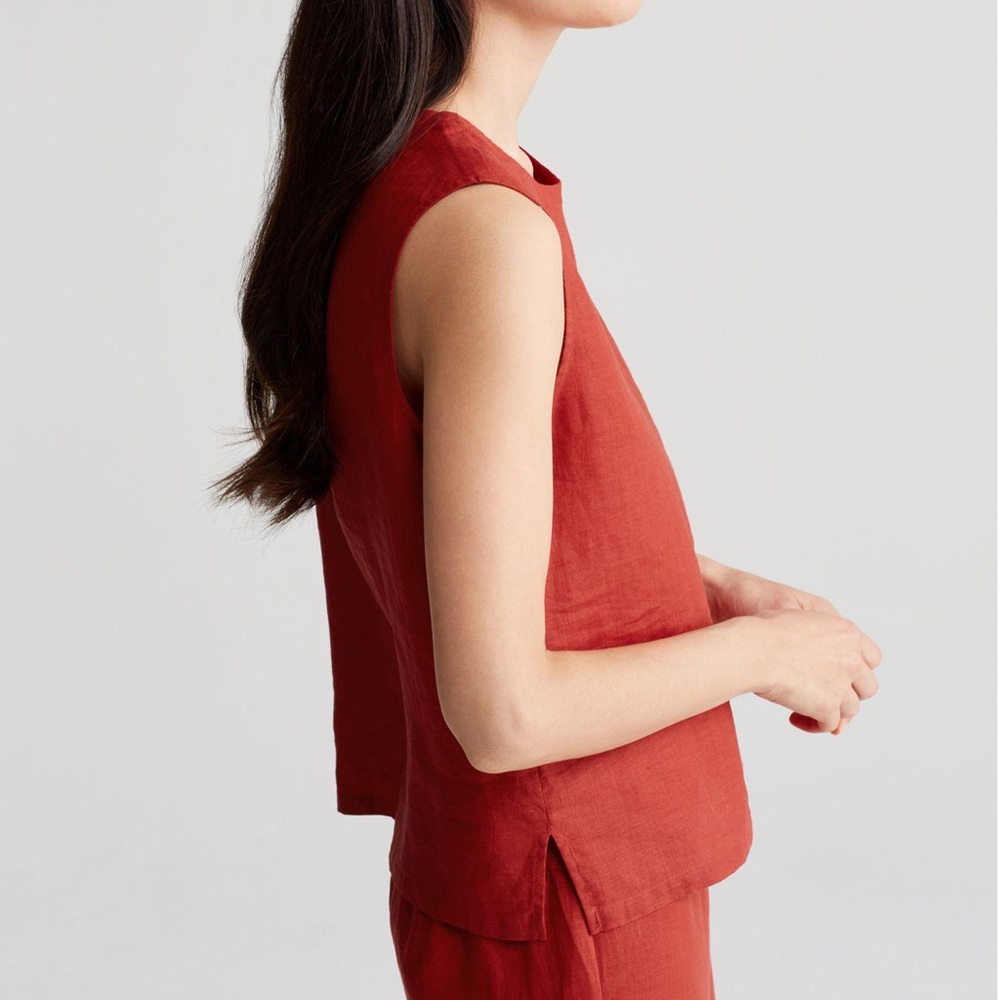 Eileen Fisher Red Linen Sleeveless Shirt size S